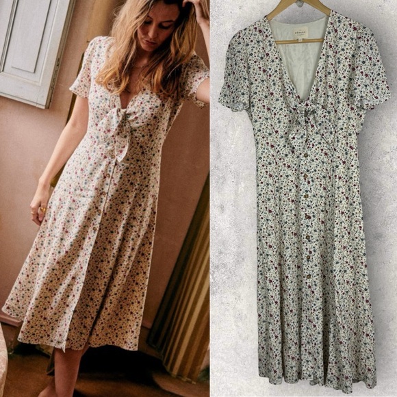 Sezane Dresses & Skirts - Sezane Ophelia Dress Midi Prairie Size 34 French US 2 Bow Front Fairy Bohemian